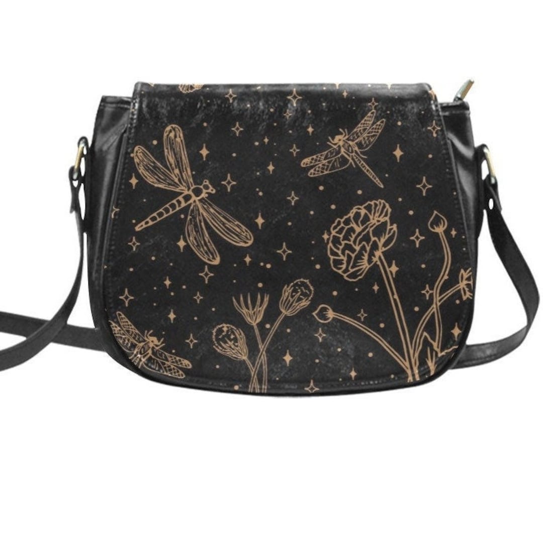 Elegant Dragonfly Vegan Saddle Bag Purse Black Saddlebag Etsy