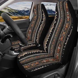 Tribal Brown Car Seat Covers Pair, Ethnic Striped Seat Cover for Car for Men Women, Car Seat Protector, Car Accessories