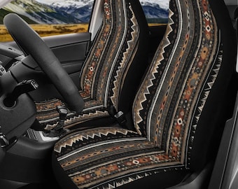 Tribal Brown Car Seat Covers Pair, Ethnic Striped Seat Cover for Car for Men Women, Car Seat Protector, Car Accessories