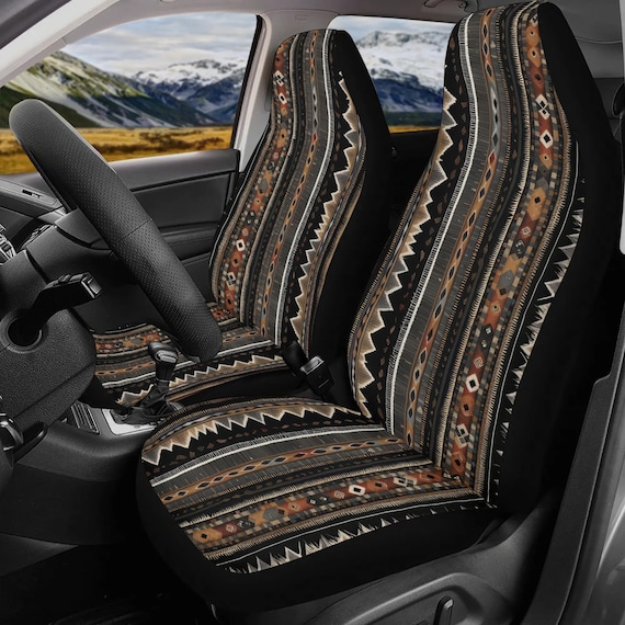 Tribal Brown Car Seat Covers Pair, Ethnic Striped Seat Cover for Car for Men Women, Car Seat Protector, Car Accessories