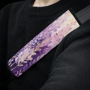Purple Lavender Flowers Car Seat Belt Covers, Floral Car Accessory, SeatBelt Protectors, Steering Wheel Cover, Vehicle Protectors