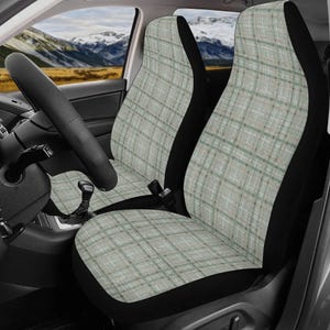 Light Sage Green Plaid Car Seat Covers, Neutral Color Car Accessories