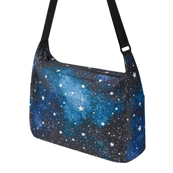 Dark Blue Galaxy Computer Bag, Celestial Shoulder Bag, Outer Space Canvas Fabric Bag, Vegan Bag, 15 Inch Laptop Bag