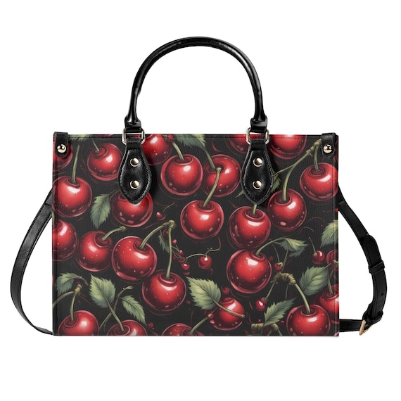 売れ筋商品 Cherry Black Kiss Hand Luxury Leather Faux Handbag, Purse バッグ