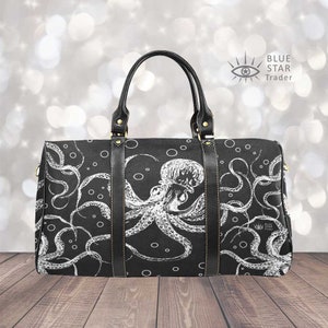 Octopus Waterproof Travel Bag, Gothic womens sleepover bag Kracken Sea Creature Goth Bag