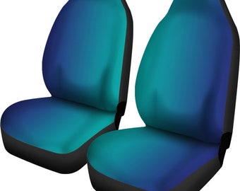 Ombre Blue Turquoise Seat Covers (Set of 2) Colorful Happy Artistic, Car Accessory, Vehicle Seat Covers Aqua