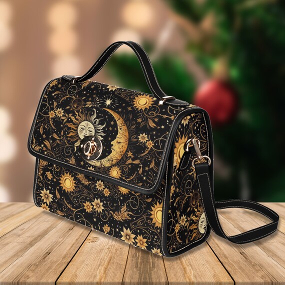Sun Moon Satchel Purse Cute Witchy Canvas Cross Body Purse
