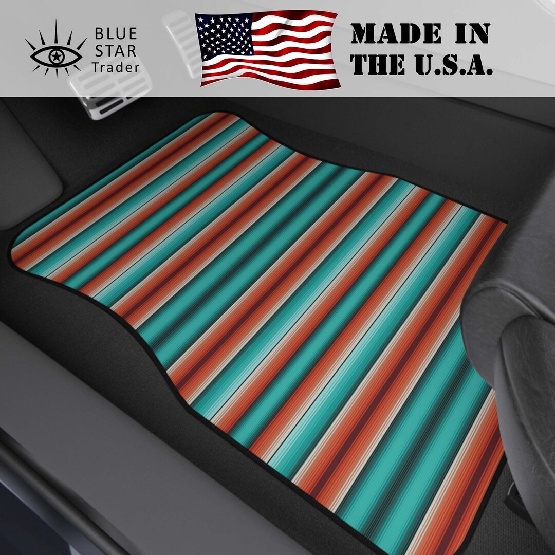 Serape Stripes Turquoise Orange Car Floor Mats Set of 4 Front Etsy