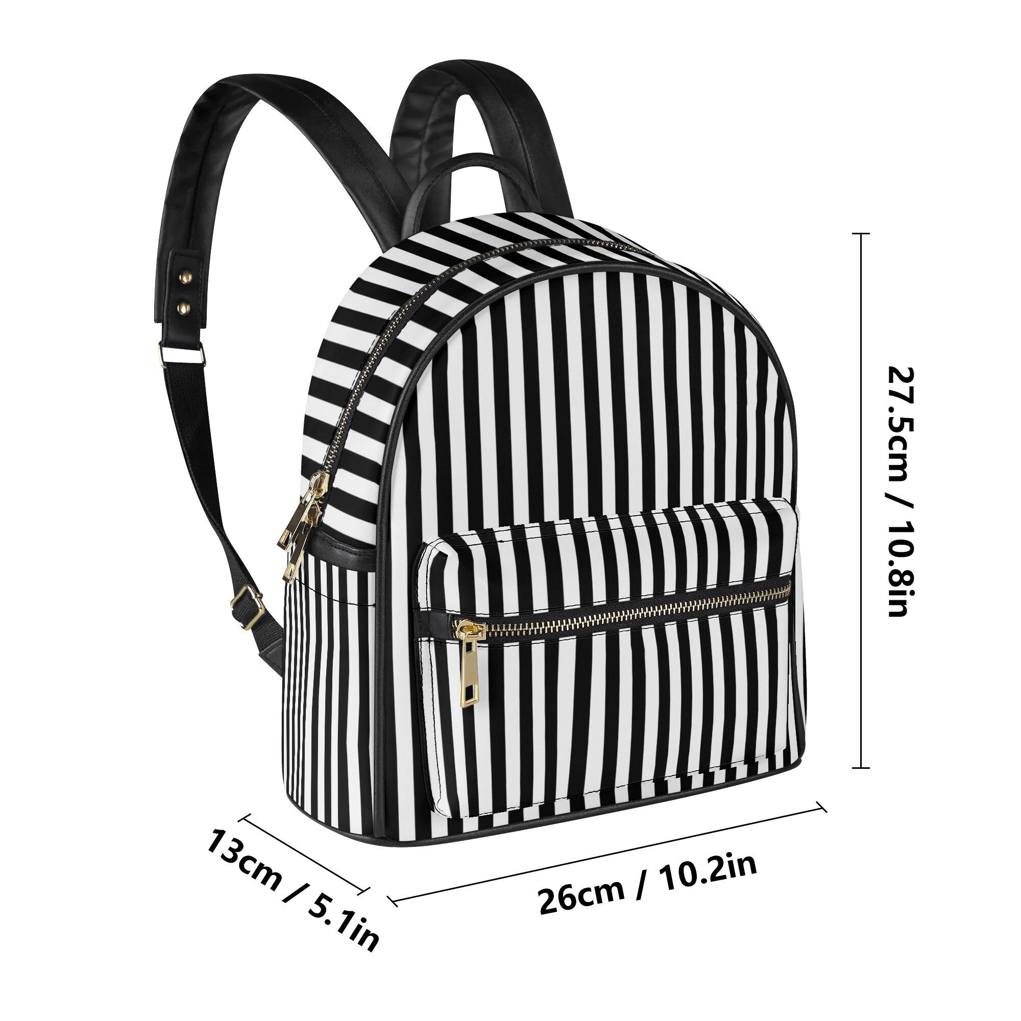 Black and White Striped Backpack Rucksack Mini Vegan leather backpack purse day pack
