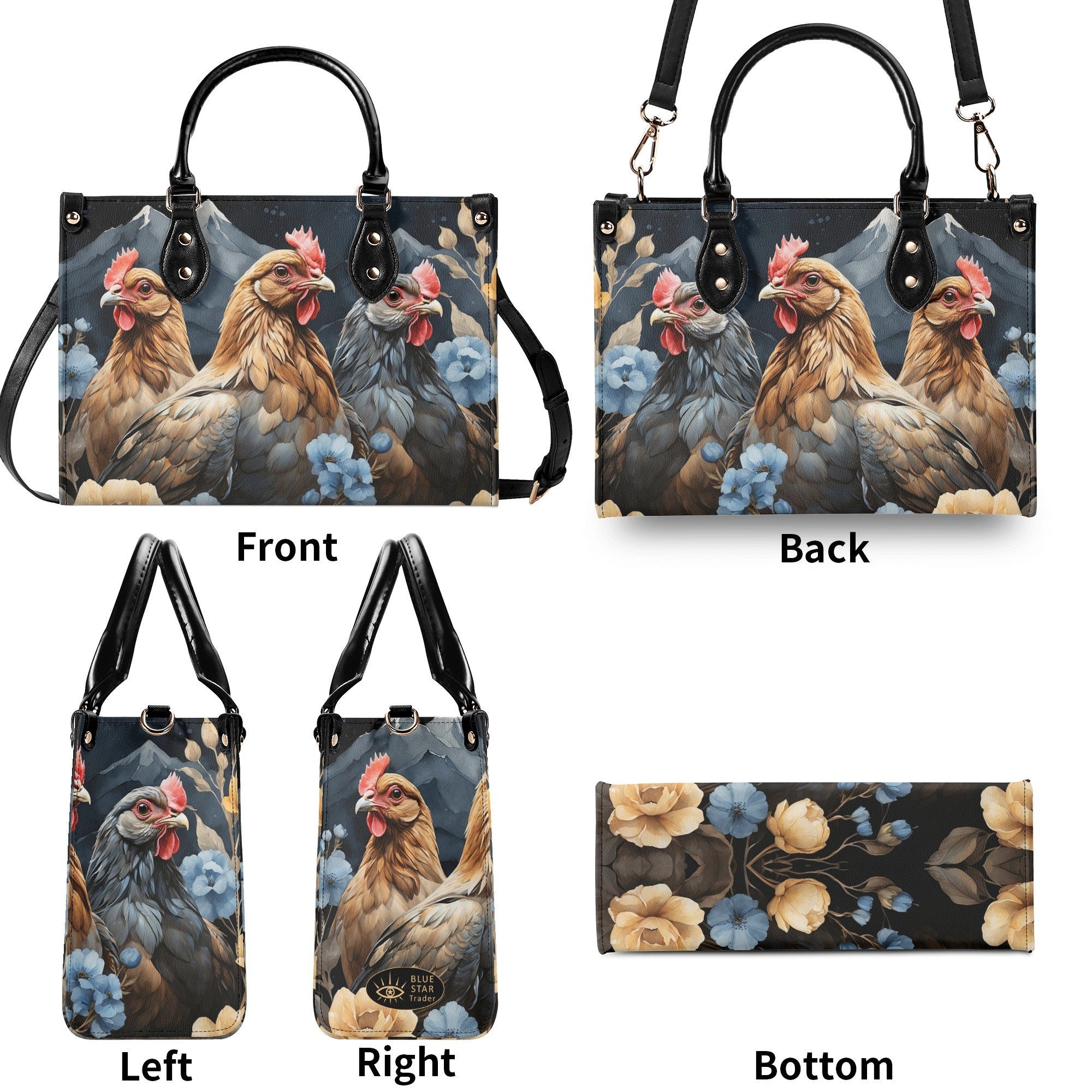 Farmhouse Chickens Purse Handbag, Faux Leather Luxury Hand Bag