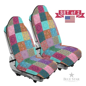 Colorful Car Seat Covers Topper Boho Floral Patchwork Toile Print Car Accessories