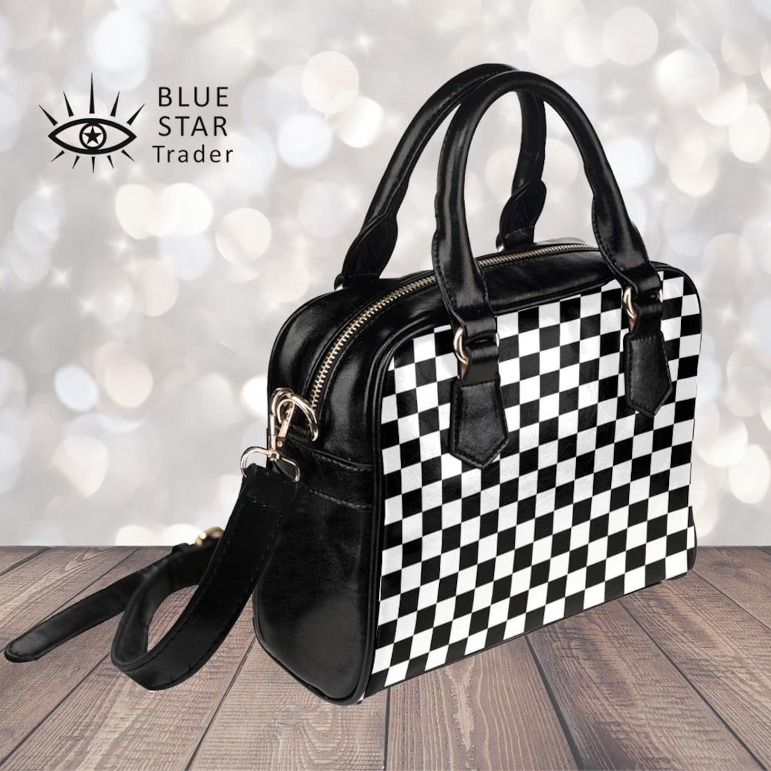 TWENTY FOUR White Checkered Handbags Leather Shoulder Tote bag Cross body  Strap - White Christmas gift 