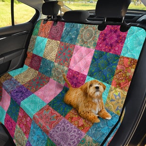 Boho Colorful Patchwork Pattern Car Back Covers Seat Pet Seat Protector Multi-Color Quilt Design
