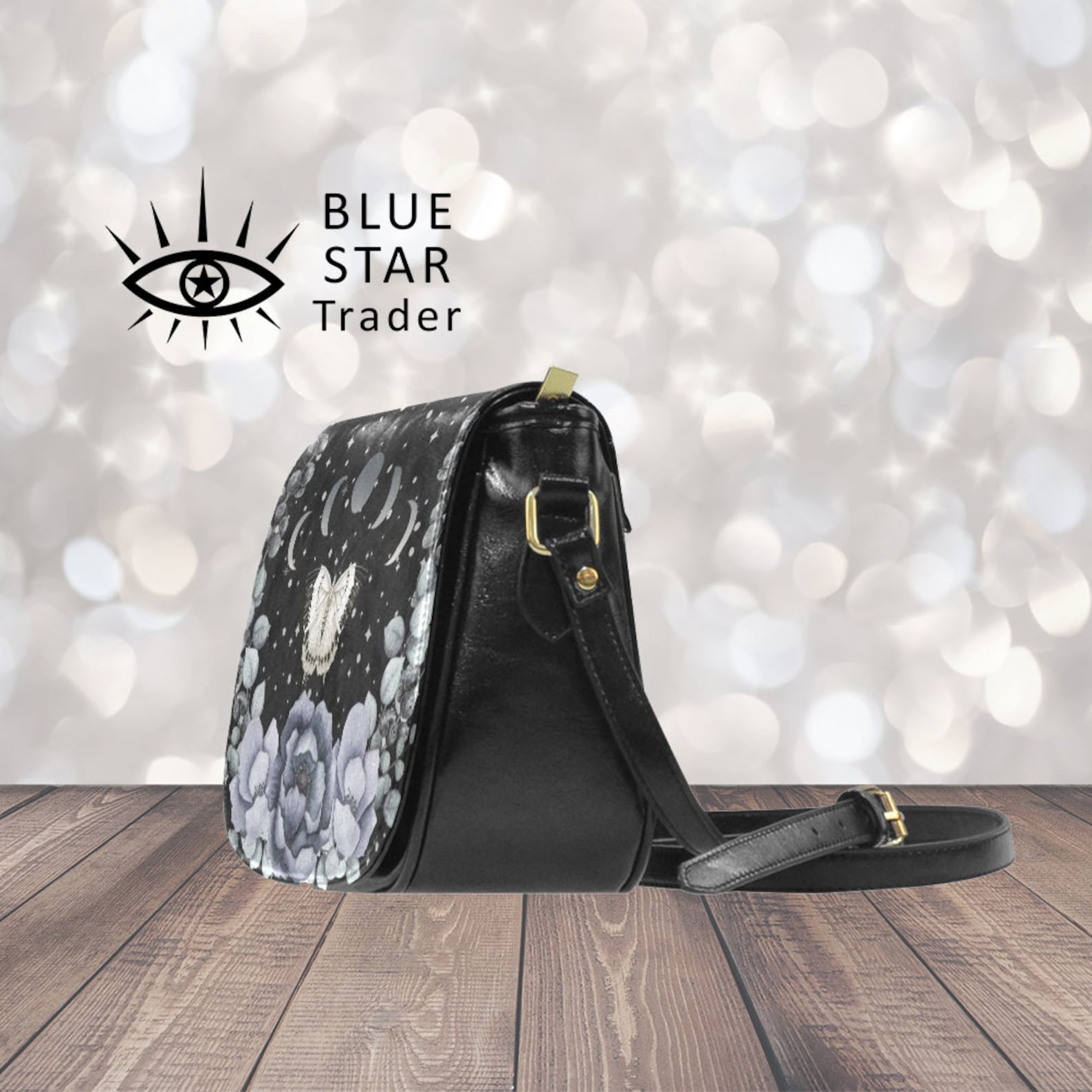 Vegan Saddle Bag Purse Black White Gray Butterfly Saddlebag Etsy