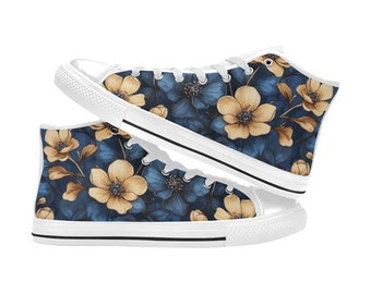 Blue Flowers YOUTH High Top Sneakers Summer Kids Shoes, Floral Kids Sneakers, Youth Shoes