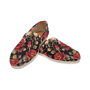 Red Roses Casual Shoes - Black Every Day Slip On Shoes - Womens Mens Unisex
