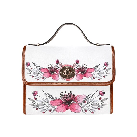 Cute Pink Flowers Purse Canvas Satchel Bag Cross Body Purse Etsy