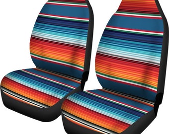 Mexican Blanket Blue Orange Car Seat Covers (Set of 2) Baja Car Accessory, Vehicle Seat Protectors, Boho Serape Auto Accessories