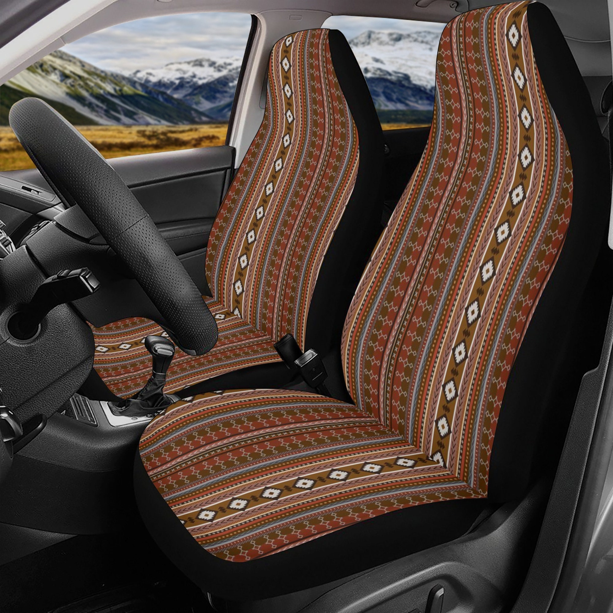 Boho Rust Car Seat Covers Pair, Ethnic Car Seat Covers, Seat Cover for Car, Car  Seat Protector, Car Accessory 
