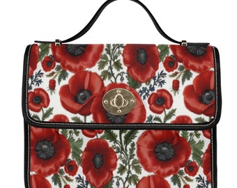 Bolso de flores de amapola roja, bolso satchel de lona, bolso de verano de primavera floral de cuerpo cruzado boho para mujer, flor de nacimiento de agosto