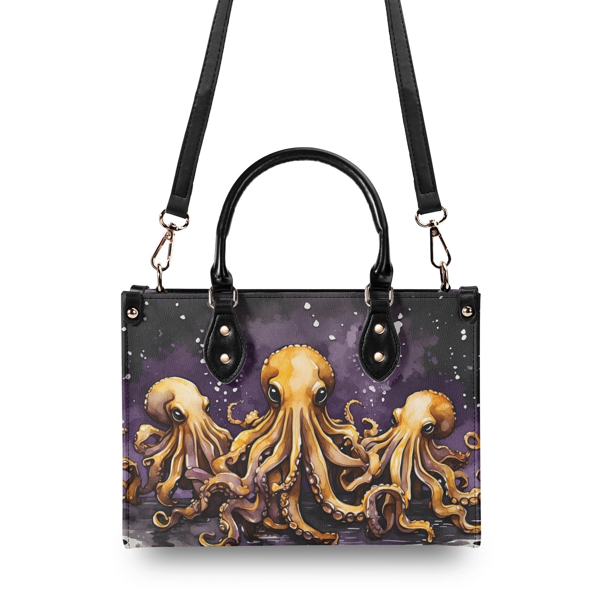 Purple Octopus Purse, Vegan Leather Hand Bag