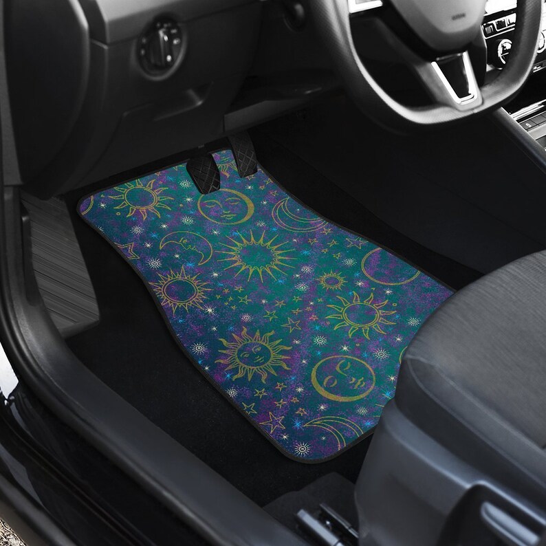 Celestial Teal With Gold Suns Moons Stars Car Floor Mats Etsy