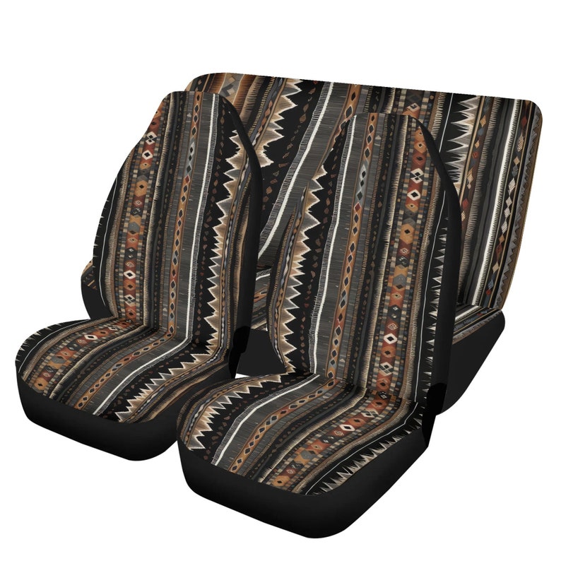 Tribal Brown Car Seat Covers Pair, Ethnic Striped Seat Cover for Car for Men Women, Car Seat Protector, Car Accessories