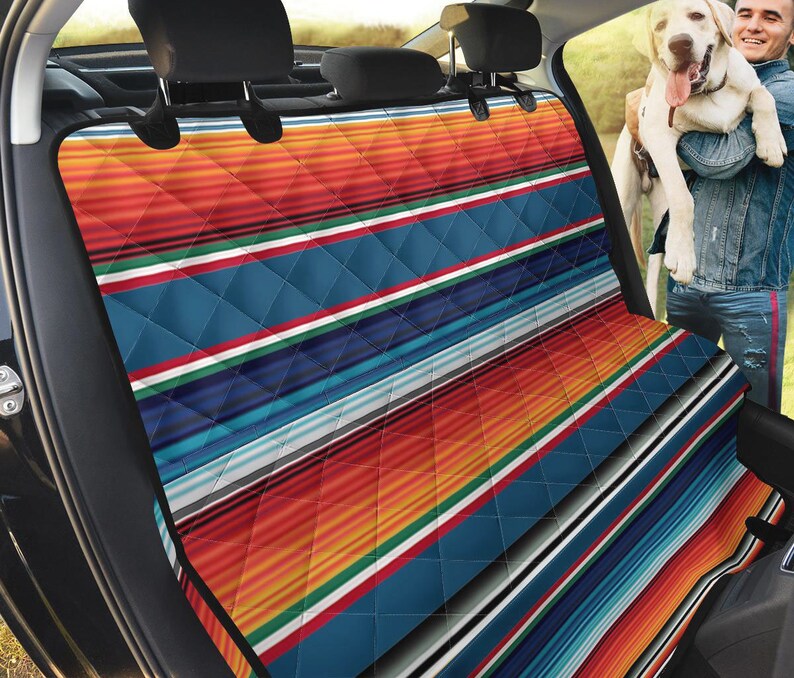 Mexican Blanket Blue Orange Pattern02 Car Back Covers Seat Etsy