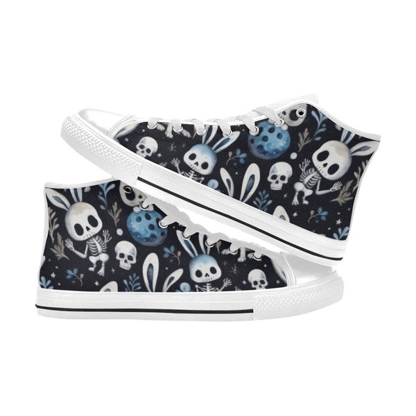 YOUTH High Top Sneakers Skeleton Bunny Rabbits Kids Shoes, Kids Sneakers, Youth Shoes, Goth Easter