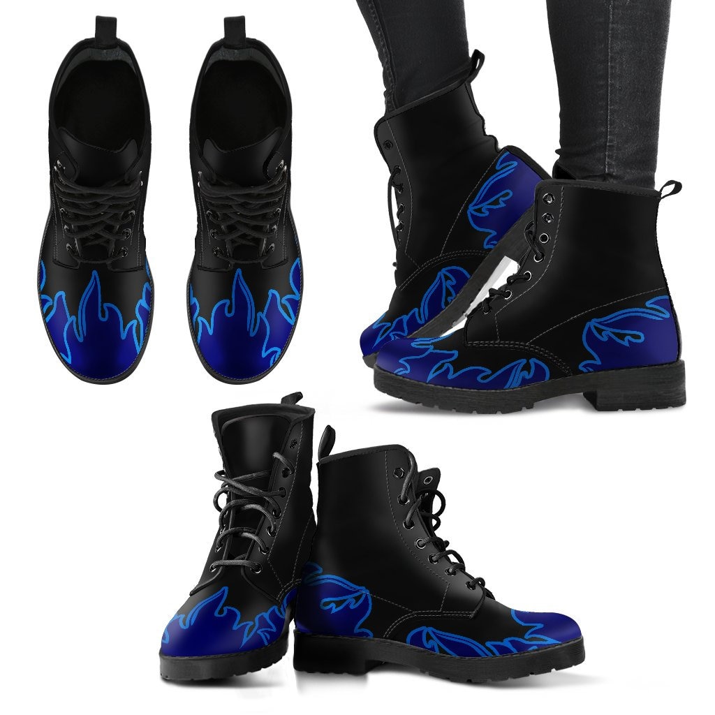 Blue Flames Boots Combat Style Men's Women's with Etsy