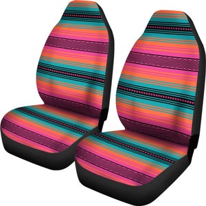 Turquoise Pink Coral Serape Car Seat Covers Pattern 05 Car Accessory, Vehicle Seat Covers Mexican Blanket