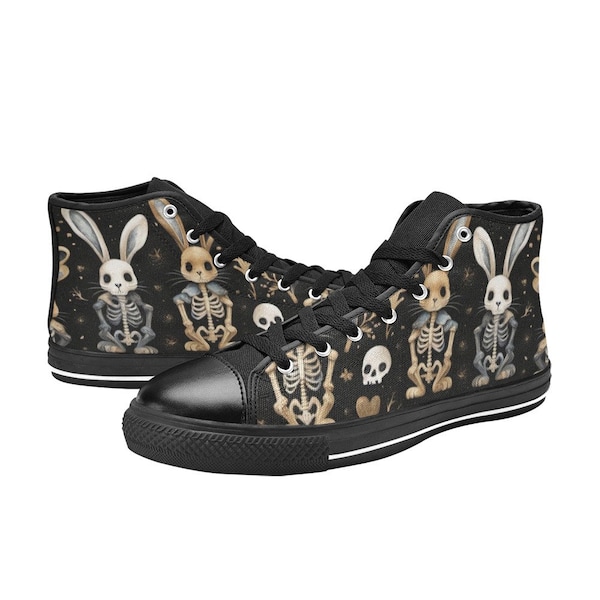 YOUTH High Top Sneakers Skeleton Bunny Rabbits Kids Shoes, Kids Sneakers, Youth Shoes, Goth Easter