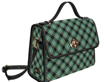 Green Plaid Handbag, Canvas Bag, Womes Cross Body Bag purse Boho Shoulder Bag St Patricks Day