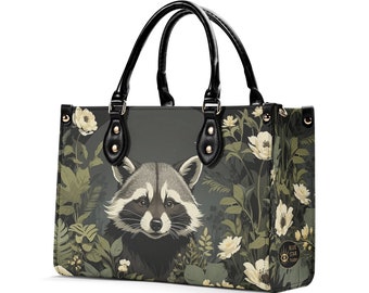 Luxury Raccoon Purse, Vintage Style Vegan Leather Cottagecore Handbag, Forest Woodland Animals Shoulder Bag, Womens Satchel Luxe Jane