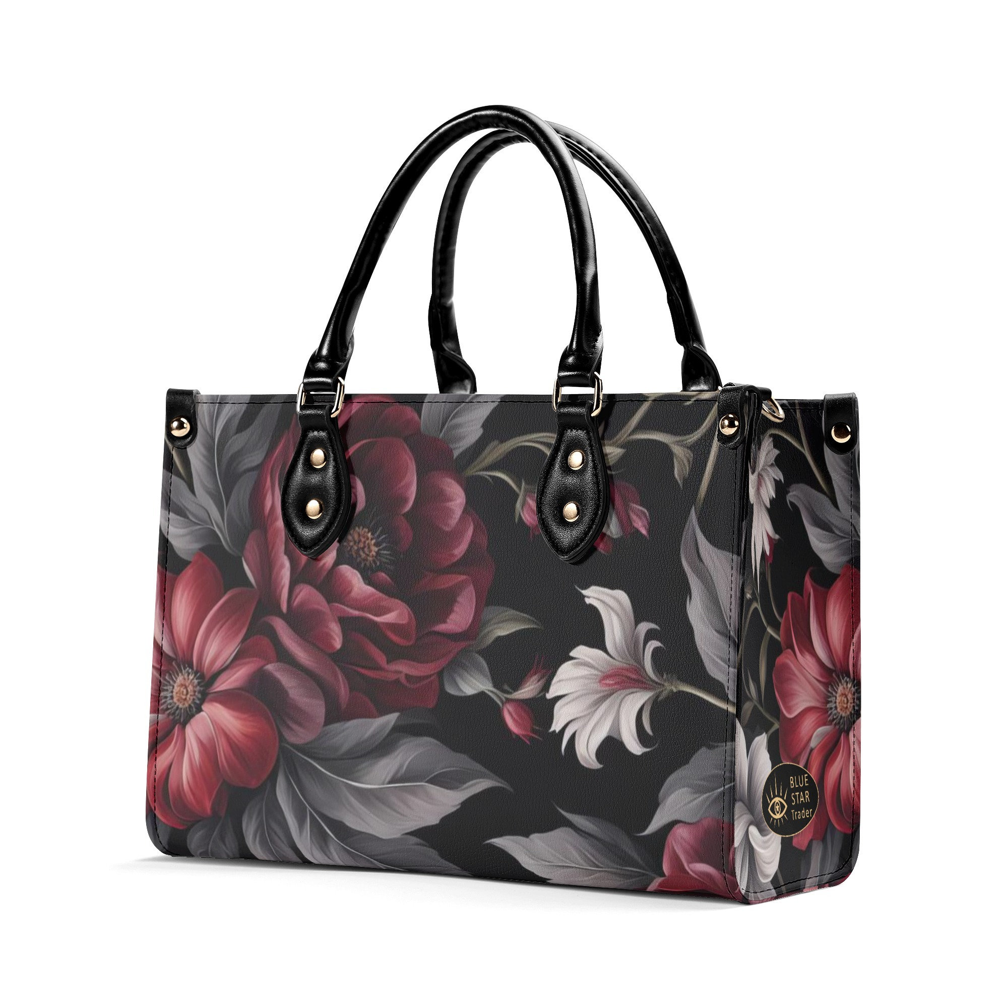 Crimson Rose - Goth Red Flowers Purse, Floral Faux Leather Hand Bag
