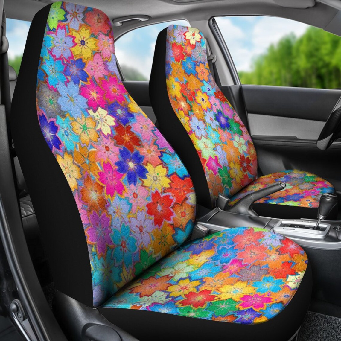 Colorful Watercolor Flowers Seat Covers set of 2 Happy Etsy