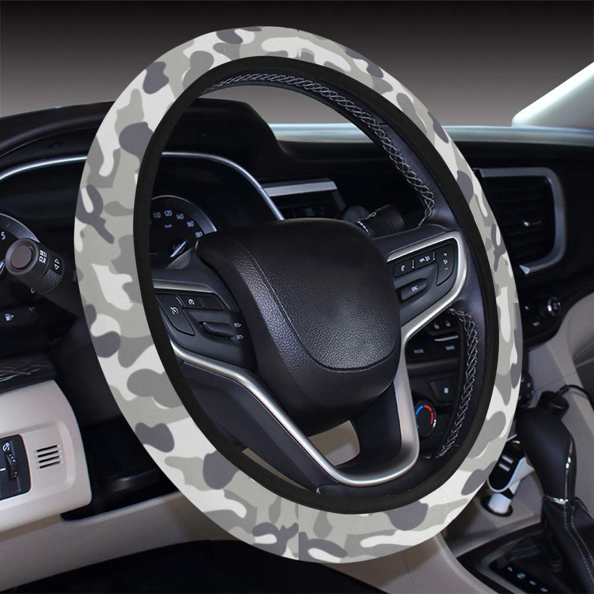 Gray Camo Steering Wheel Cover With Elastic