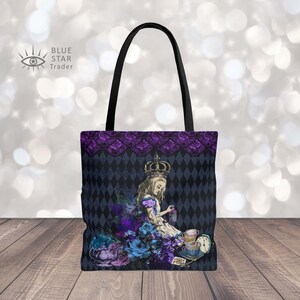 Purple Alice in Wonderland Tote Bag, Dark Academia Bag, Cute womens Tote Dark Fantasy