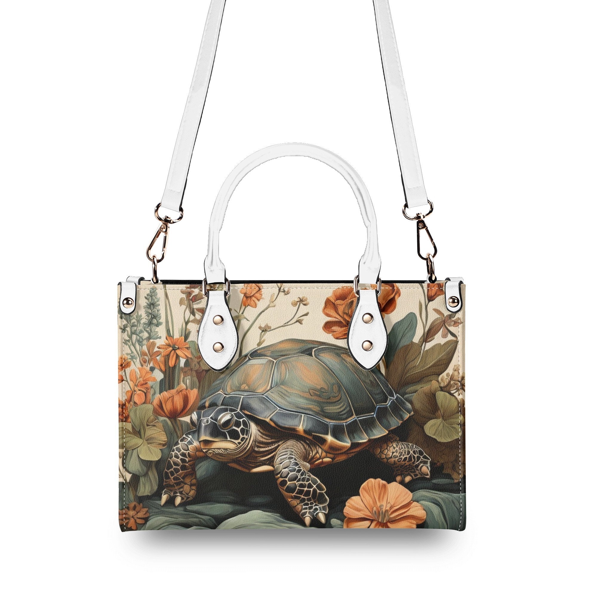 Turtle Purse Handbag, Vegan Leather Bag, Forest Tortoise Shoulder Bag