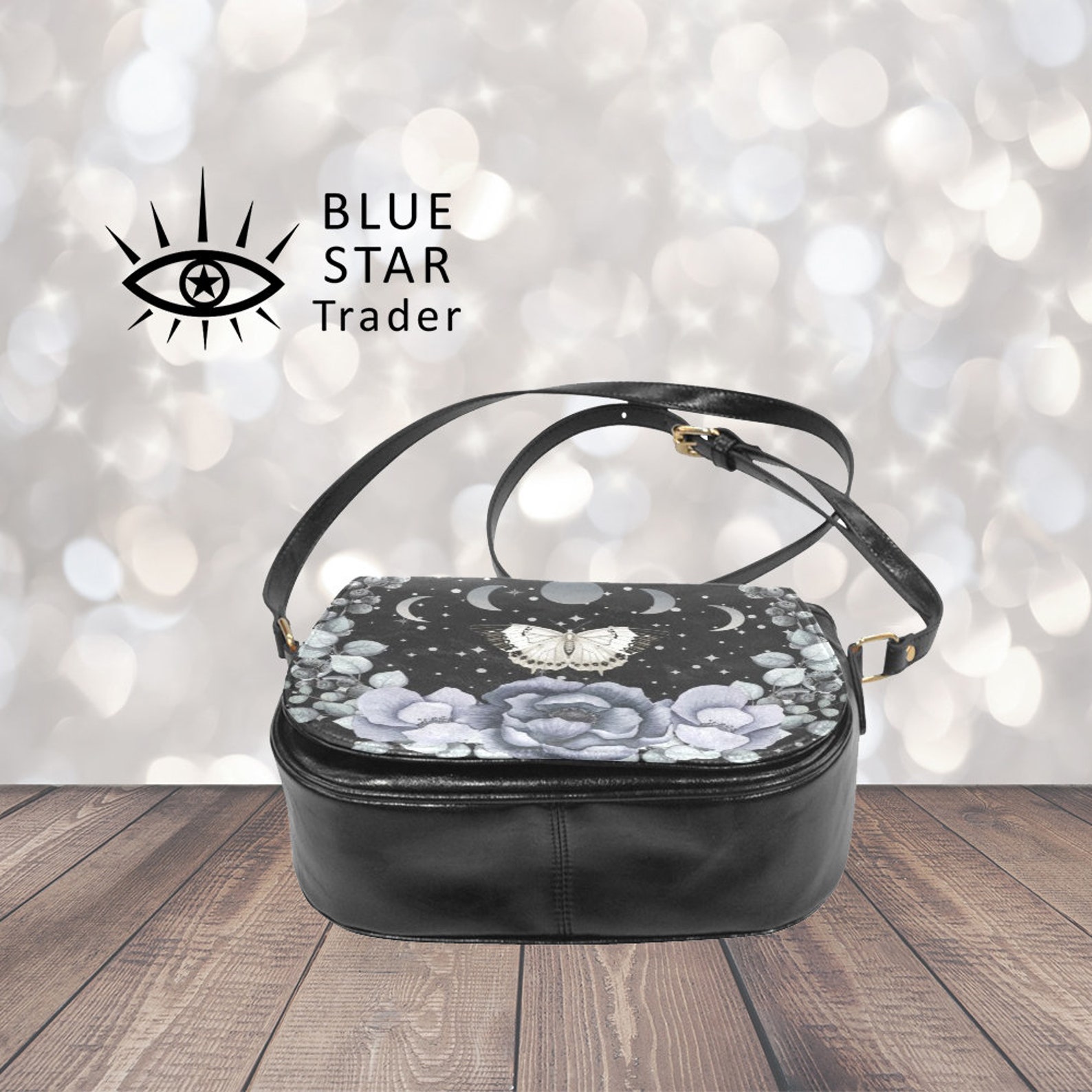 Vegan Saddle Bag Purse Black White Gray Butterfly Saddlebag Etsy