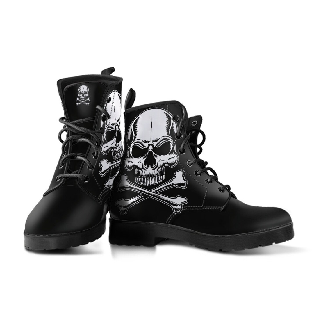 Mens Boots, Skull Boots, Skull and Crossbones, Combat Boots, Vegan