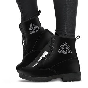 Black Vegan Witch Boots | Men's Pagan Combat Boots | Womens Ankle Boots | Wicca Boots Celtic Knots Boots