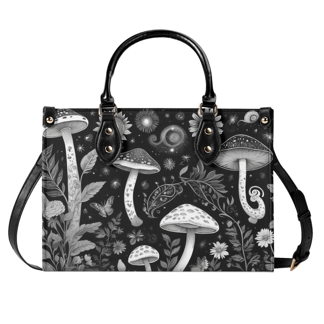 Schwarz weiße Pilze Vegan Leder Geldbörse, süße Frauen Handtasche ...