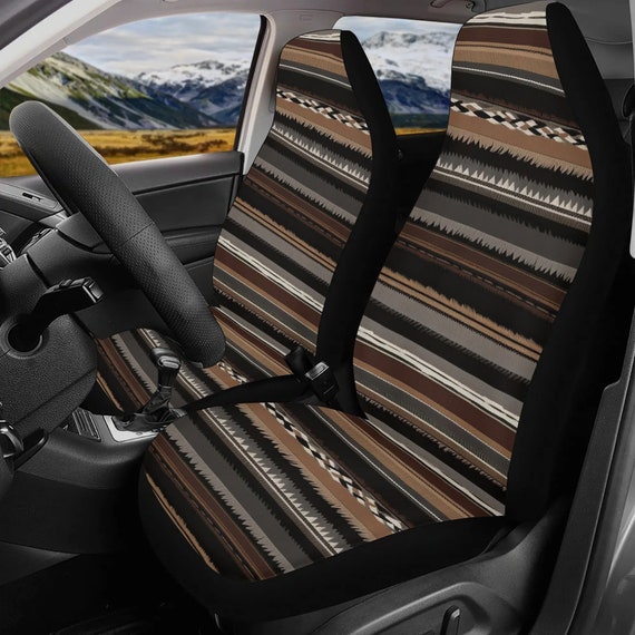 Masculine Brown Striped Car Seat Covers Pair, Western Stripes Seat Cover for Car for Men Women, Car Seat Protector, Car Accessories
