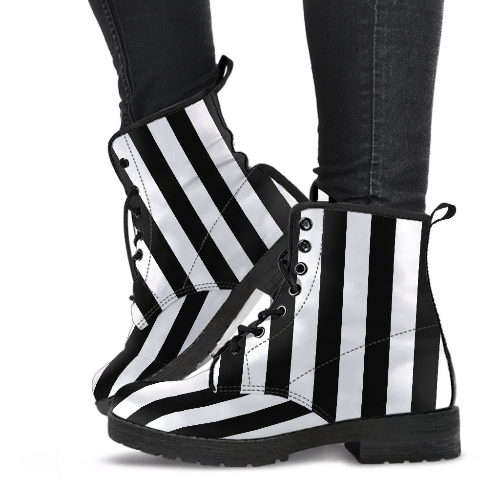 Black and white striped duck boots hotsell