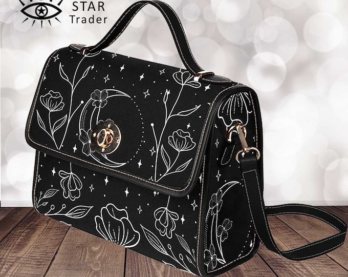 Moon embroidery handbag, witchy purse with moon & tessels 