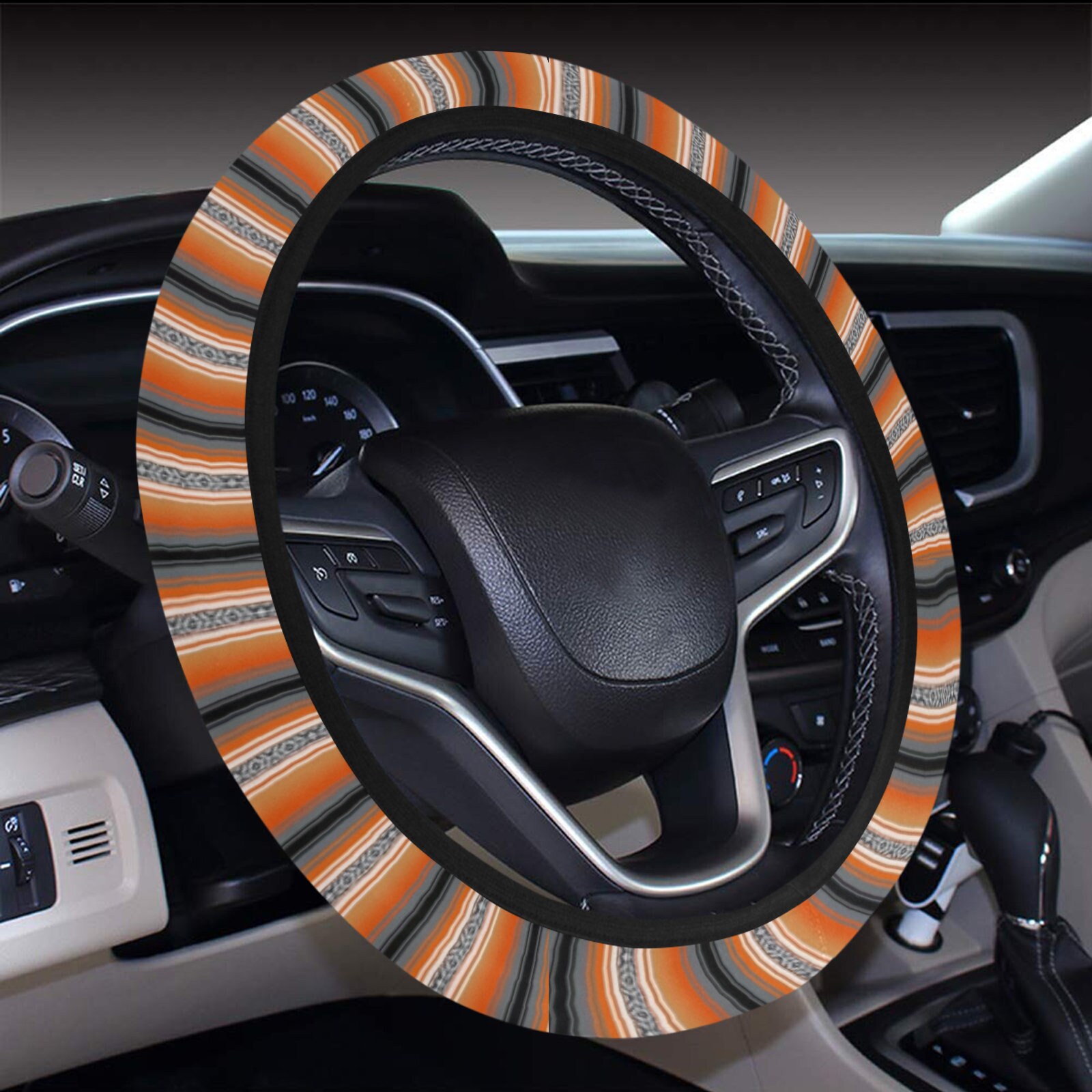 Pzuqiu Baja Striped Vintage Car Interior Accessories Set for Men with Seat Belt Sets Covers,Steering Wheel Cover for Women Soft,Car Cup Holder Coaster