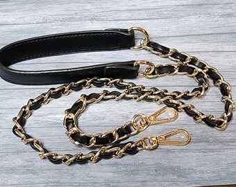 Black and Gold Chain Purse Strap | 39 inches Replacement Vegan Bag Strap