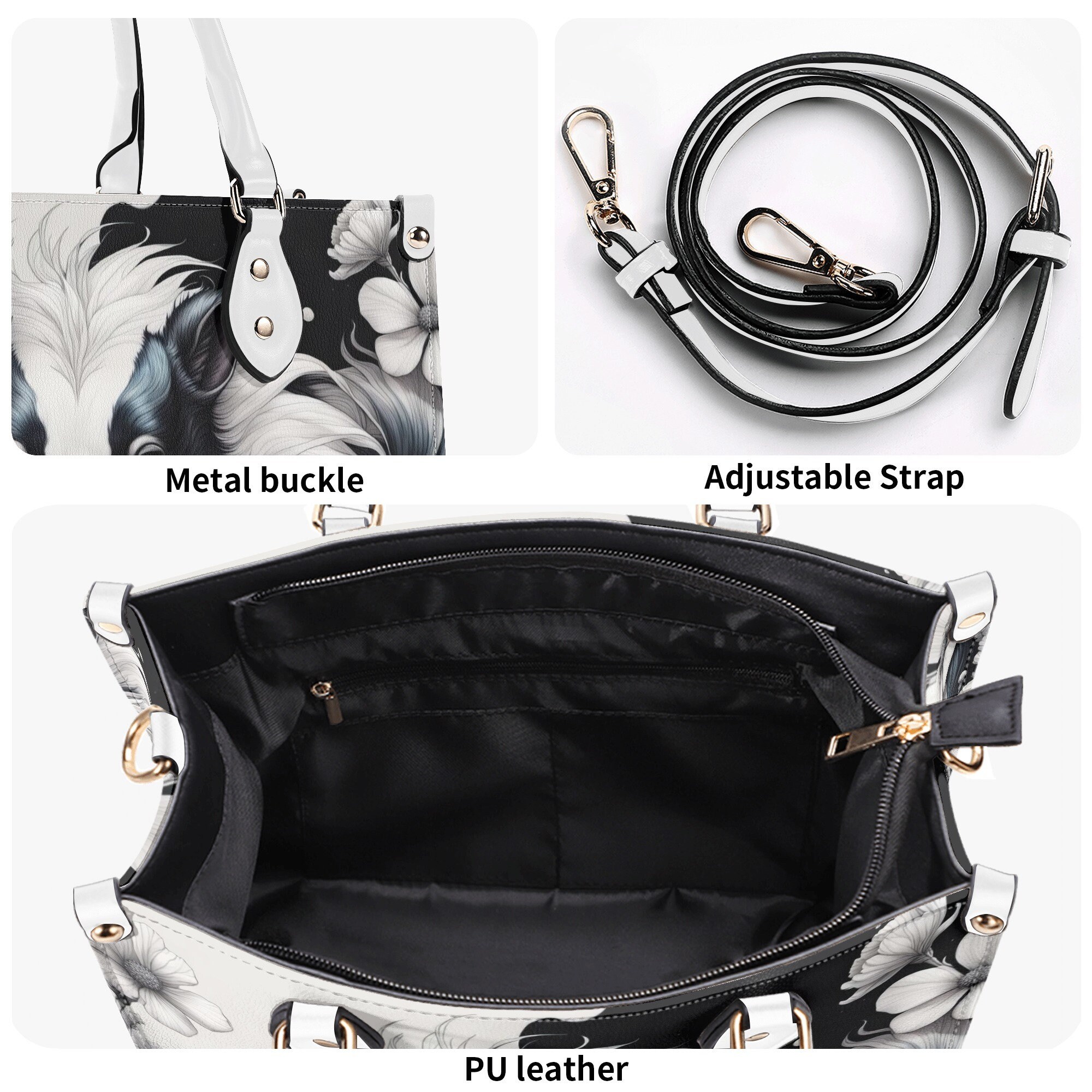 Cute Skunk Luxury Purse, Handbag, Vegan Leather Cottagecore Bag, Animals Shoulder Bag