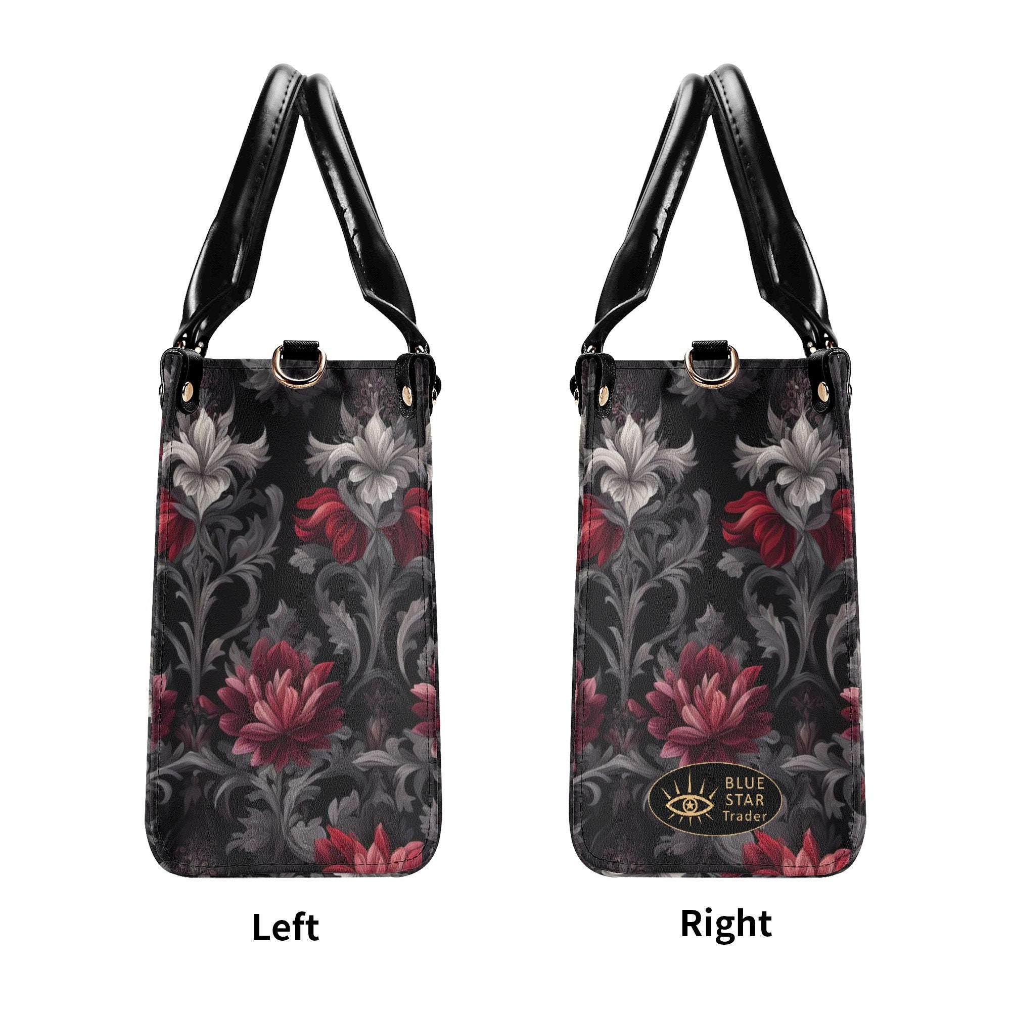 Midnight Peony - Goth Red Flowers Purse, Floral Faux Leather Hand BaG